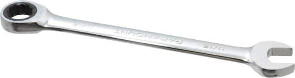 Paramount - 11/16" 12 Point Ratcheting Combination Wrench - 9-3/4" OAL, Chrome Vanadium Steel, Polished Finish - Apex Tool & Supply