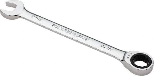 Paramount - 9/16" 12 Point Ratcheting Combination Wrench - 7-1/2" OAL, Chrome Vanadium Steel, Polished Finish - Apex Tool & Supply