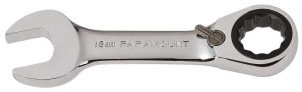 Paramount - 18mm 12 Point Combination Wrench - 15° Head Angle, 5-5/32" OAL, Chrome Vanadium Steel, Polished Finish - Apex Tool & Supply