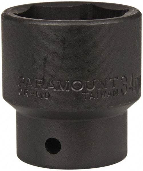 Paramount - 1/2" Drive 34mm Standard Impact Socket - 6 Points, 2" OAL - Apex Tool & Supply