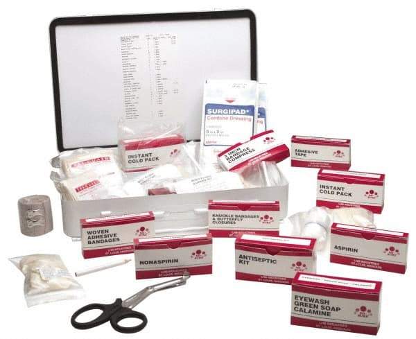 Ability One - 250 Piece, 25 Person, Full First Aid Kit - 10" Wide x 2-3/4" Deep x 14-1/2" High, Metal Case - Apex Tool & Supply