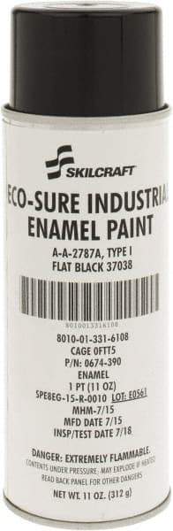 Ability One - Black, Flat, Enamel Spray Paint - 8 to 10 Sq Ft per Can, 11 oz Container - Apex Tool & Supply