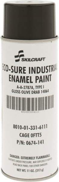 Ability One - Olive Drab, Gloss, Enamel Spray Paint - 8 to 10 Sq Ft per Can, 11 oz Container - Apex Tool & Supply