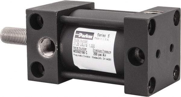 Parker - 1" Stroke x 1-1/4" Bore Double Acting Air Cylinder - 1/8 Port, 3/8-24 Rod Thread, 200 Max psi, -10 to 165°F - Apex Tool & Supply