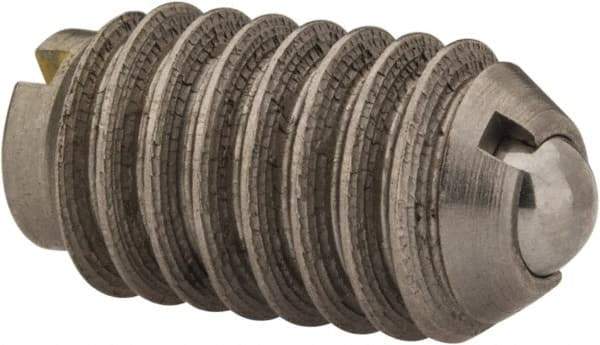 Gibraltar - 5/16-18, 0.156" Ball Diam, 37/64" Body Length, 0.04" Max Ball Reach, Threaded Ball Plunger - Stainless Steel Body, Stainless Steel Ball, 6 Lb Initial End Force, 17 Lb Final End Force, Locking Element - Apex Tool & Supply
