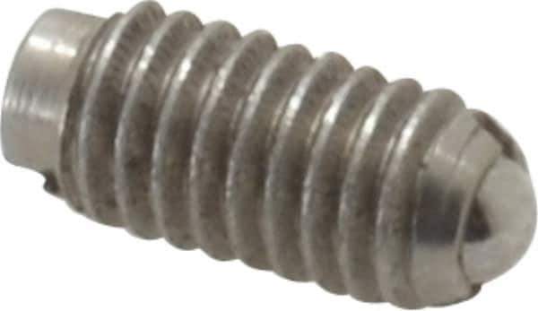 Gibraltar - 8-36, 0.093" Ball Diam, 11/32" Body Length, 0.025" Max Ball Reach, Threaded Ball Plunger - Stainless Steel Body, Stainless Steel Ball, 0.5 Lb Initial End Force, 1.25 Lb Final End Force - Apex Tool & Supply