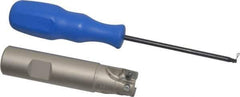 Iscar - 3/4" Cut Diam, 0.394" Max Depth of Cut, 3/4" Shank Diam, 3.38" OAL, Indexable Square Shoulder End Mill - AP..1003.., HM90 AP..1003.. Inserts, Weldon Shank, 90° Lead Angle, Through Coolant, Series Heli2000 - Apex Tool & Supply