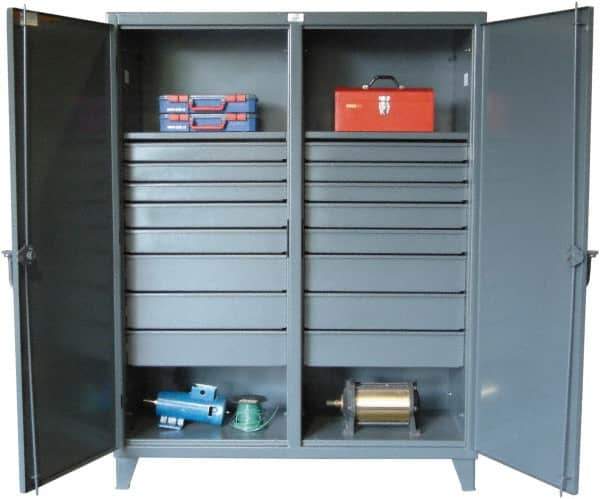 Strong Hold - 2 Shelf 16 Bin Locking Storage Cabinet - Steel, 72" Wide x 24" Deep x 78" High, Dark Gray - Apex Tool & Supply