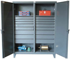 Strong Hold - 2 Shelf 16 Bin Locking Storage Cabinet - Steel, 72" Wide x 24" Deep x 78" High, Dark Gray - Apex Tool & Supply