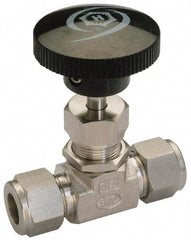 Ham-Let - 6" Pipe, 5,000 Max psi, 316 Grade Stainless Steel, Inline Stem Regulating Instrumentation Needle Valve - Compression x Compression End Connections, Swaglok SS-1RS6MM - Apex Tool & Supply