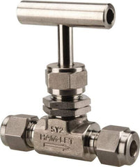 Ham-Let - 5,000 Max psi, 1/4" Pipe, 316 Grade Stainless Steel, Inline Stem Regulating Instrumentation Needle Valve - Compression x Compression End Connections, Swaglok SS-1RS4-SH - Apex Tool & Supply