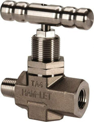 Ham-Let - 5,000 Max psi, 1/4" Pipe, 316 Grade Stainless Steel, Inline Soft Seat Instrumentation Needle Valve - MNPT x FNPT End Connections, Swaglok SS-1KM4-F4-SH - Apex Tool & Supply