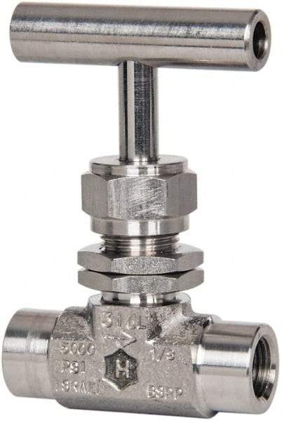 Ham-Let - 5,000 Max psi, 1/4" Pipe, 316 Grade Stainless Steel, Inline Instrumentation Needle Valve - FNPT x FNPT End Connections, Swaglok SS-1RF4-SH - Apex Tool & Supply