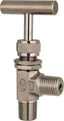 Ham-Let - 5,000 Max psi, 1/4" Pipe, 316 Grade Stainless Steel, Angled Instrumentation Needle Valve - MNPT x MNPT End Connections, Swaglok SS-1RM4-A - Apex Tool & Supply