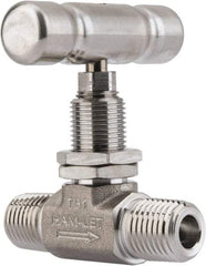 Ham-Let - 5,000 Max psi, 1/4" Pipe, 316 Grade Stainless Steel, Inline Stem Vee Instrumentation Needle Valve - MNPT x MNPT End Connections, Swaglok SS-1VM4-SH - Apex Tool & Supply