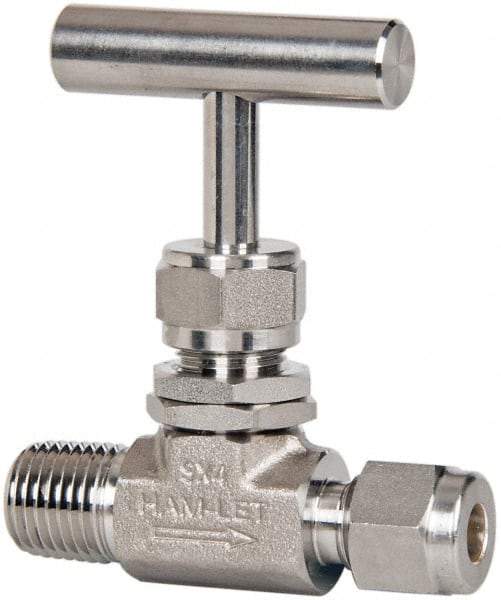 Ham-Let - 5,000 Max psi, 1/8" Pipe, 316 Grade Stainless Steel, Inline Stem Regulating Instrumentation Needle Valve - MNPT x Compression End Connections, Swaglok SS-ORM2-S2 - Apex Tool & Supply