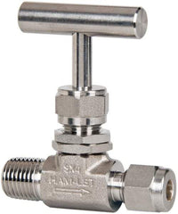 Ham-Let - 5,000 Max psi, 1/4" Pipe, 316 Grade Stainless Steel, Inline Stem Vee Instrumentation Needle Valve - MNPT x Compression End Connections, Swaglok SS-1VM4-S4 - Apex Tool & Supply