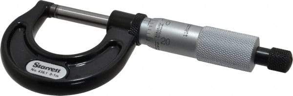 Starrett - 0 to 1" Range, 0.001" Graduation, Mechanical Outside Micrometer - Ratchet Stop Thimble, Accurate to 0.0001" - Apex Tool & Supply