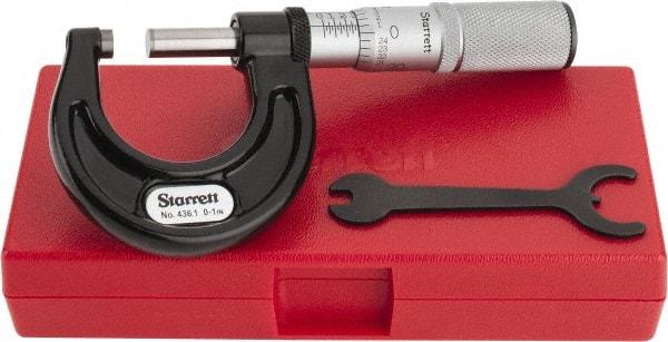 Starrett - 0 to 1" Range, 0.0001" Graduation, Mechanical Outside Micrometer - Friction Thimble, Accurate to 0.00005" - Apex Tool & Supply