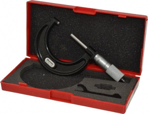 Starrett - 1 to 2" Range, 0.001" Graduation, Mechanical Outside Micrometer - Ratchet Stop Thimble, Accurate to 0.0001" - Apex Tool & Supply
