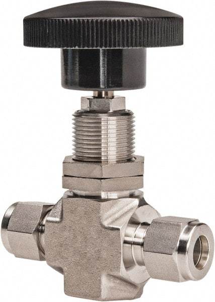Ham-Let - 5,000 Max psi, 3/8" Pipe, 316 Grade Stainless Steel, Inline Stem Regulating Instrumentation Needle Valve - Compression x Compression End Connections - Apex Tool & Supply