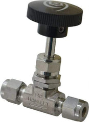 Ham-Let - 5,000 Max psi, 1/4" Pipe, 316 Grade Stainless Steel, Inline Stem Regulating Instrumentation Needle Valve - Compression x Compression End Connections, Swaglok SS-1RS4 - Apex Tool & Supply