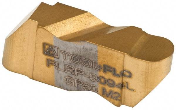 Tool-Flo - 3094FLRP Grade GP50, 4.8mm Cutting Width Carbide Grooving Insert - 4.57mm Max Depth of Cut, Left Hand, 3/32" Corner Radius, TiN Finish - Apex Tool & Supply