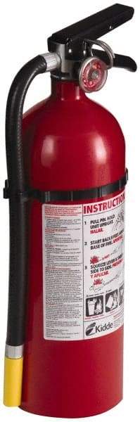 Kidde - 5 Lb, 3-A:40-B:C Rated, Dry Chemical Fire Extinguisher - 4-1/2" Diam x 16.07" High, 195 psi, 18' Discharge in 15 sec, Rechargeable, Seamless Aluminum Cylinder - Apex Tool & Supply