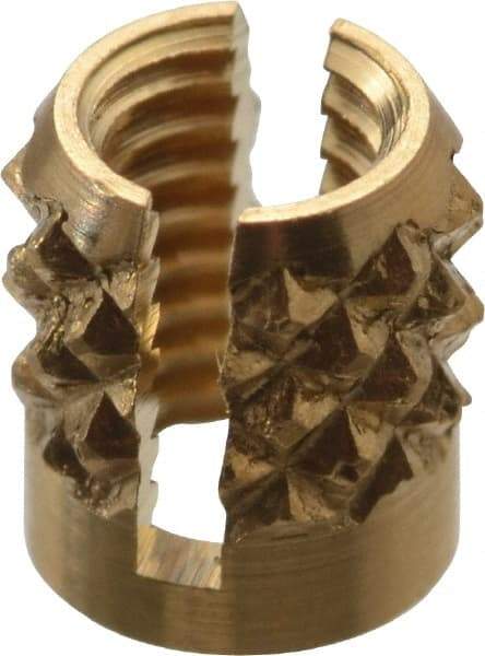 E-Z LOK - M3x0.50 Metric Coarse Brass Flush Press Fit Threaded Insert for Plastic - 3/16" OAL, 0.166" Insert Diam, 5/32" Hole Diam, 5/32" Drill - Apex Tool & Supply