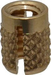E-Z LOK - #6-32 UNC Brass Flush Press Fit Threaded Insert for Plastic - 1/4" OAL, 0.199" Insert Diam, 3/16" Hole Diam, 3/16" Drill - Apex Tool & Supply