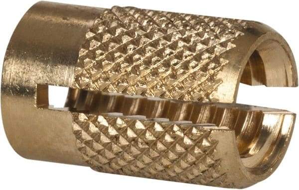 E-Z LOK - 1/4-20 UNC Brass Flush Press Fit Threaded Insert for Plastic - 1/2" OAL, 0.326" Insert Diam, 5/16" Hole Diam, 5/16" Drill - Apex Tool & Supply