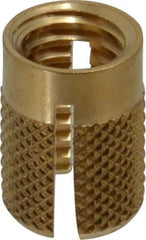 E-Z LOK - 3/8-16 UNC Brass Flush Press Fit Threaded Insert for Plastic - 5/8" OAL, 0.451" Insert Diam, 7/16" Hole Diam, 7/16" Drill - Apex Tool & Supply