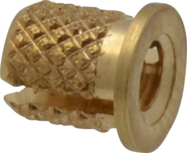 E-Z LOK - #6-32 UNC Brass Flanged Press Fit Threaded Insert for Plastic - 1/4" OAL, 0.199" Insert Diam, 3/16" Hole Diam, 3/16" Drill - Apex Tool & Supply