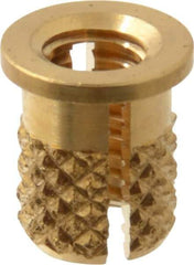 E-Z LOK - #8-32 UNC Brass Flanged Press Fit Threaded Insert for Plastic - 5/16" OAL, 0.23" Insert Diam, 7/32" Hole Diam, 7/32" Drill - Apex Tool & Supply