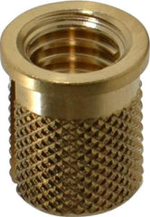 E-Z LOK - 5/16-18 UNC Brass Flanged Press Fit Threaded Insert for Plastic - 9/16" OAL, 0.389" Insert Diam, 0.357" Hole Diam, 3/8" Drill - Apex Tool & Supply