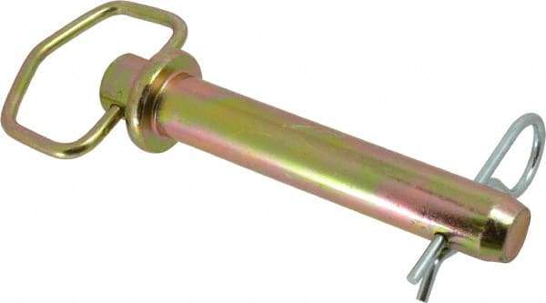 Made in USA - 1" Pin Diam, 5-3/4" Long, Zinc Plated Steel Pull Ring Hitch Pin - 4-3/4" Usable Length - Apex Tool & Supply