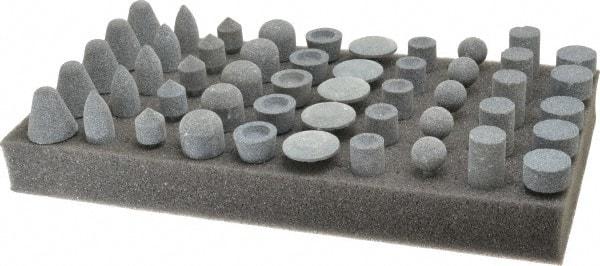 Made in USA - 50 Piece Aluminum Oxide Vitrified Mounted Stone Abrasive Point Set - Includes Shapes A4, A12, A14, A21, A32, A37, A39, A40, W206 & W218 - Apex Tool & Supply