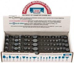 Made in USA - 100 Piece Aluminum Oxide Vitrified Mounted Stone Abrasive Point Set - Includes Shapes B42, B45, B52, B81, B91, B97, B102, B122, B136, W144, W146, W152, W160, W163, W167, W175, W176, W185, W200 & W215 - Apex Tool & Supply