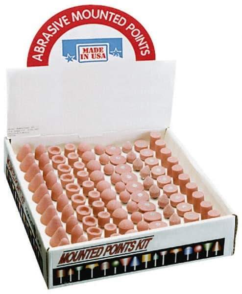 Made in USA - 100 Piece Aluminum Oxide Vitrified Mounted Stone Abrasive Point Set - Includes Shapes A4, A12, A14, A21, A32, A37, A39, A40, W206 & W218 - Apex Tool & Supply