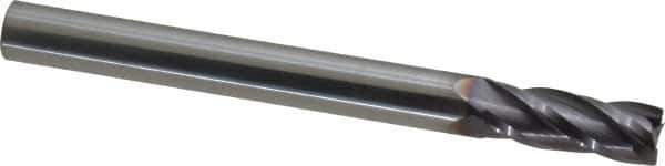Niagara Cutter - 3/8", 1" LOC, 3/8" Shank Diam, 4" OAL, 4 Flute, Solid Carbide Square End Mill - Single End, TiAlN Finish, Spiral Flute, 30° Helix, Centercutting, Right Hand Cut, Right Hand Flute, Series C430 - Apex Tool & Supply