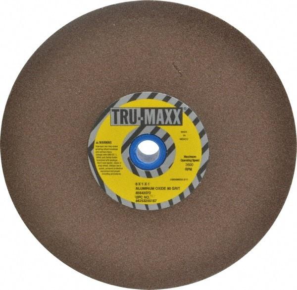 Tru-Maxx - 80 Grit Aluminum Oxide Bench & Pedestal Grinding Wheel - 8" Diam x 1" Hole x 1" Thick, 3600 Max RPM, O Hardness, Medium Grade , Vitrified Bond - Apex Tool & Supply