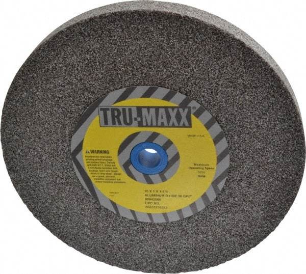 Tru-Maxx - 36 Grit Aluminum Oxide Bench & Pedestal Grinding Wheel - 10" Diam x 1-1/4" Hole x 1" Thick, 3250 Max RPM, P Hardness, Very Coarse Grade , Vitrified Bond - Apex Tool & Supply