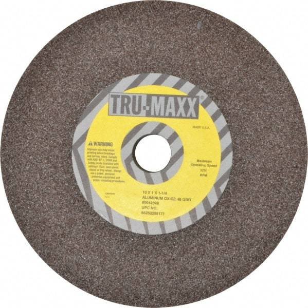 Tru-Maxx - 46 Grit Aluminum Oxide Bench & Pedestal Grinding Wheel - 10" Diam x 1-1/4" Hole x 1" Thick, 3250 Max RPM, P Hardness, Coarse Grade , Vitrified Bond - Apex Tool & Supply