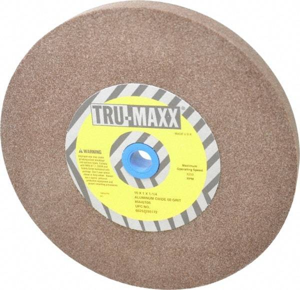 Tru-Maxx - 60 Grit Aluminum Oxide Bench & Pedestal Grinding Wheel - 10" Diam x 1-1/4" Hole x 1" Thick, 3250 Max RPM, P Hardness, Medium Grade , Vitrified Bond - Apex Tool & Supply