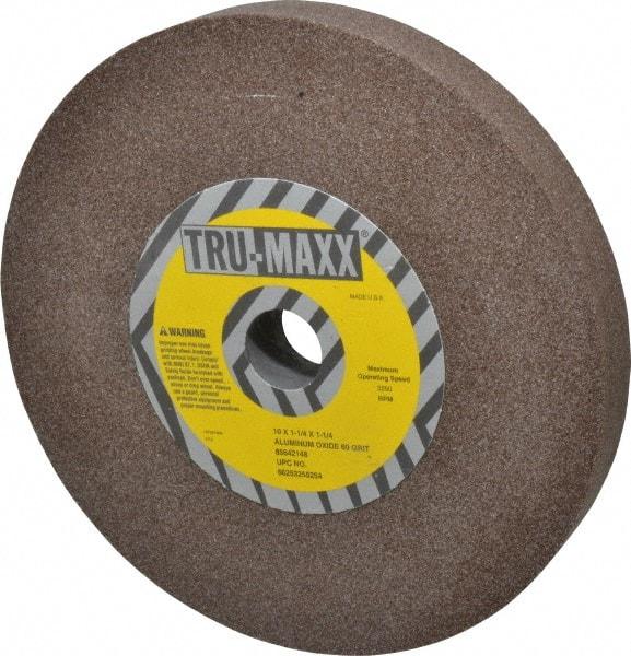Tru-Maxx - 60 Grit Aluminum Oxide Bench & Pedestal Grinding Wheel - 10" Diam x 1-1/4" Hole x 1-1/4" Thick, 3250 Max RPM, P Hardness, Medium Grade , Vitrified Bond - Apex Tool & Supply
