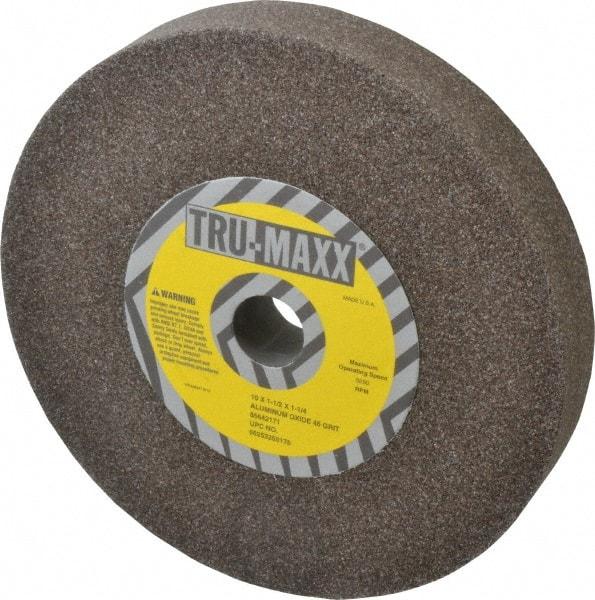 Tru-Maxx - 46 Grit Aluminum Oxide Bench & Pedestal Grinding Wheel - 10" Diam x 1-1/4" Hole x 1-1/2" Thick, 3250 Max RPM, P Hardness, Coarse Grade , Vitrified Bond - Apex Tool & Supply
