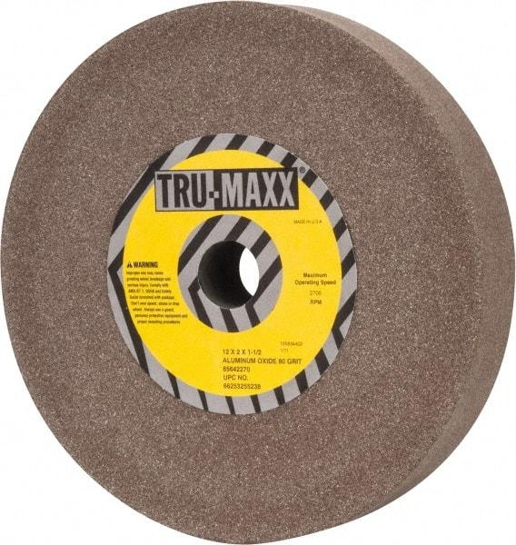 Tru-Maxx - 80 Grit Aluminum Oxide Bench & Pedestal Grinding Wheel - 12" Diam x 1-1/2" Hole x 2" Thick, 2705 Max RPM, P Hardness, Medium Grade , Vitrified Bond - Apex Tool & Supply
