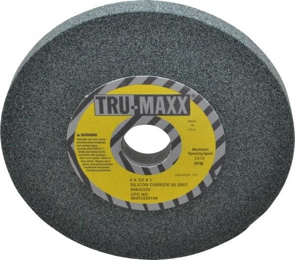 Tru-Maxx - 60 Grit Silicon Carbide Bench & Pedestal Grinding Wheel - 6" Diam x 1" Hole x 1/2" Thick, 5410 Max RPM, K Hardness, Medium Grade , Vitrified Bond - Apex Tool & Supply