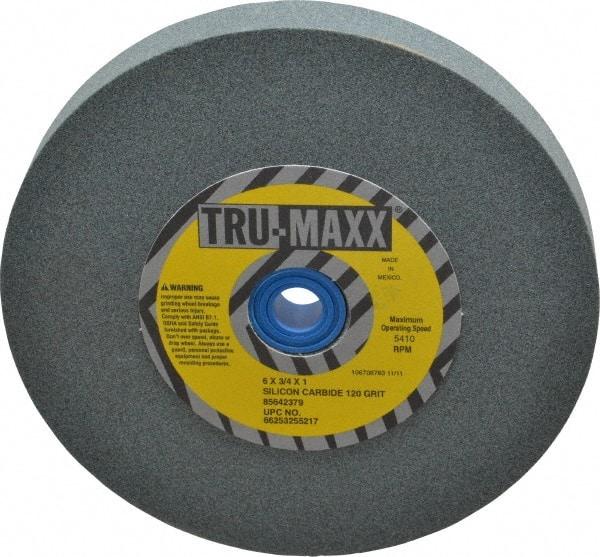 Tru-Maxx - 120 Grit Silicon Carbide Bench & Pedestal Grinding Wheel - 6" Diam x 1" Hole x 3/4" Thick, 5410 Max RPM, K Hardness, Fine Grade , Vitrified Bond - Apex Tool & Supply