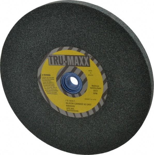 Tru-Maxx - 60 Grit Silicon Carbide Bench & Pedestal Grinding Wheel - 7" Diam x 1" Hole x 1/2" Thick, 3600 Max RPM, K Hardness, Medium Grade , Vitrified Bond - Apex Tool & Supply